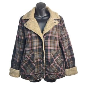 Ruff Hewn Jacket Coat Women's Plaid Sherpa Lined Jacket Size M